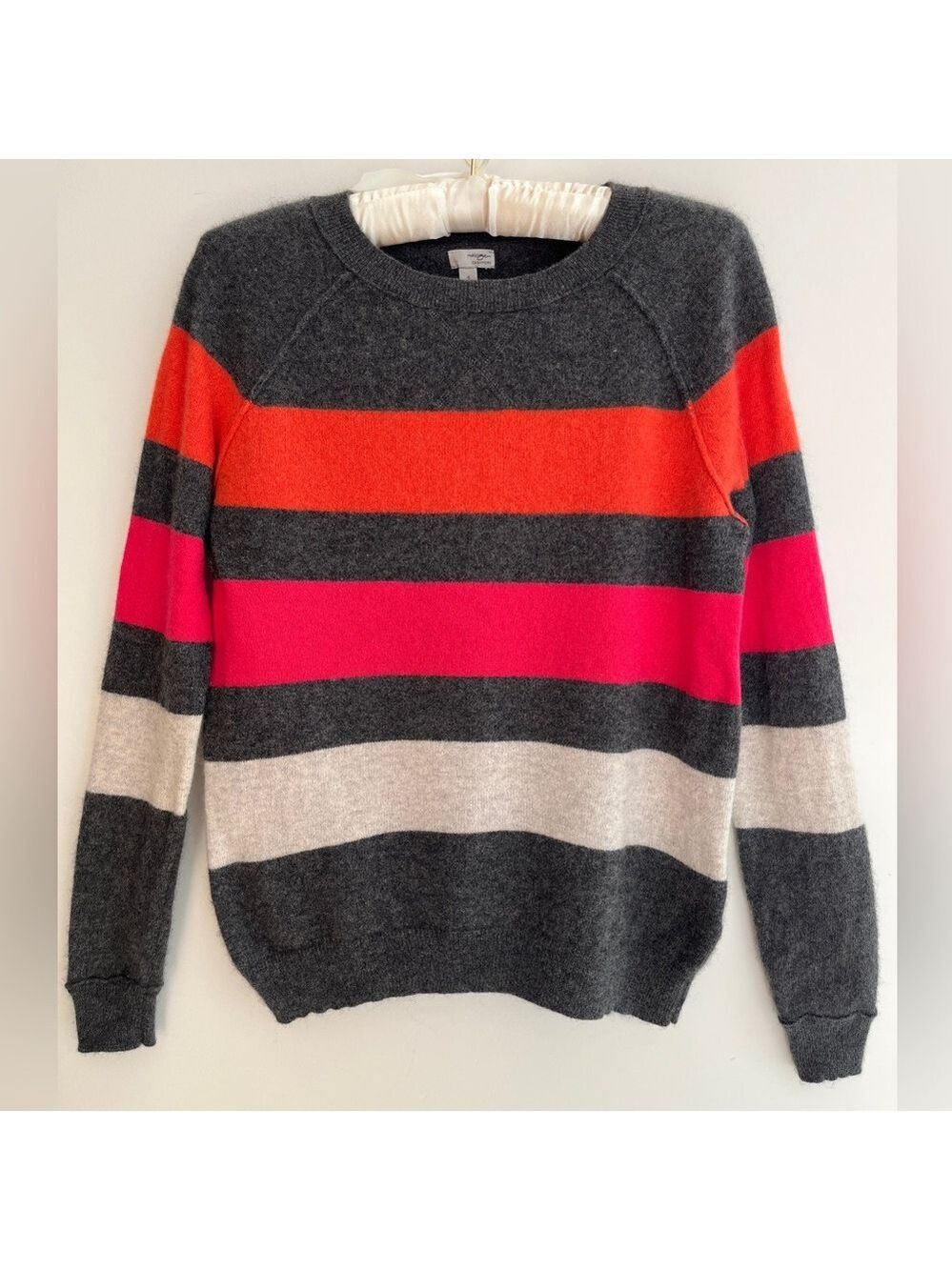 HALOGEN 100% Cashmere Striped Pullover Crew Neck Sweater Sporty Soft Cozy FLAW